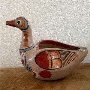 Vintage Tonalá Mexican Pottery Folk Art Hand Painted Planter